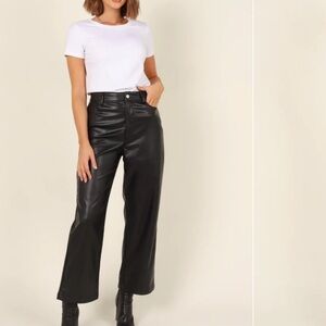 NWT MVN The Label Eliza Faux Leather Wide Leg Black Pants Sz 4